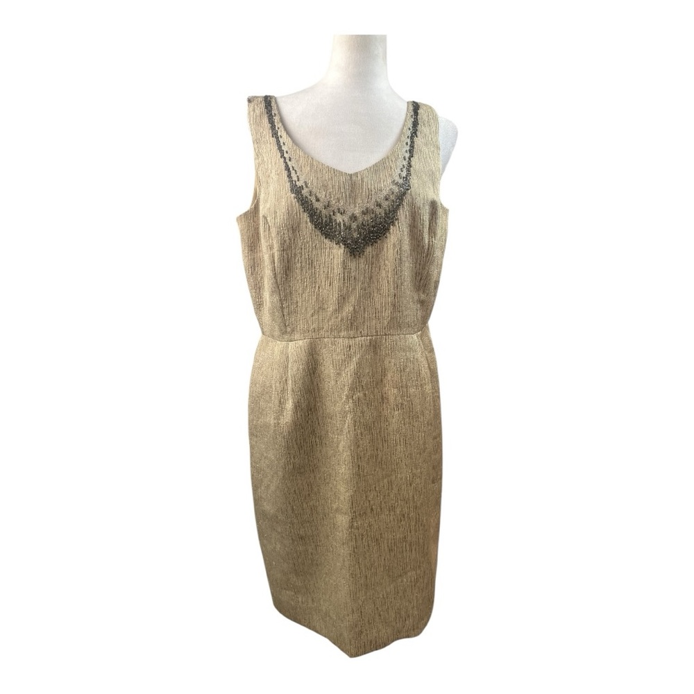 Tahari Arthur S. Levine Gold Beaded Dress Size 14